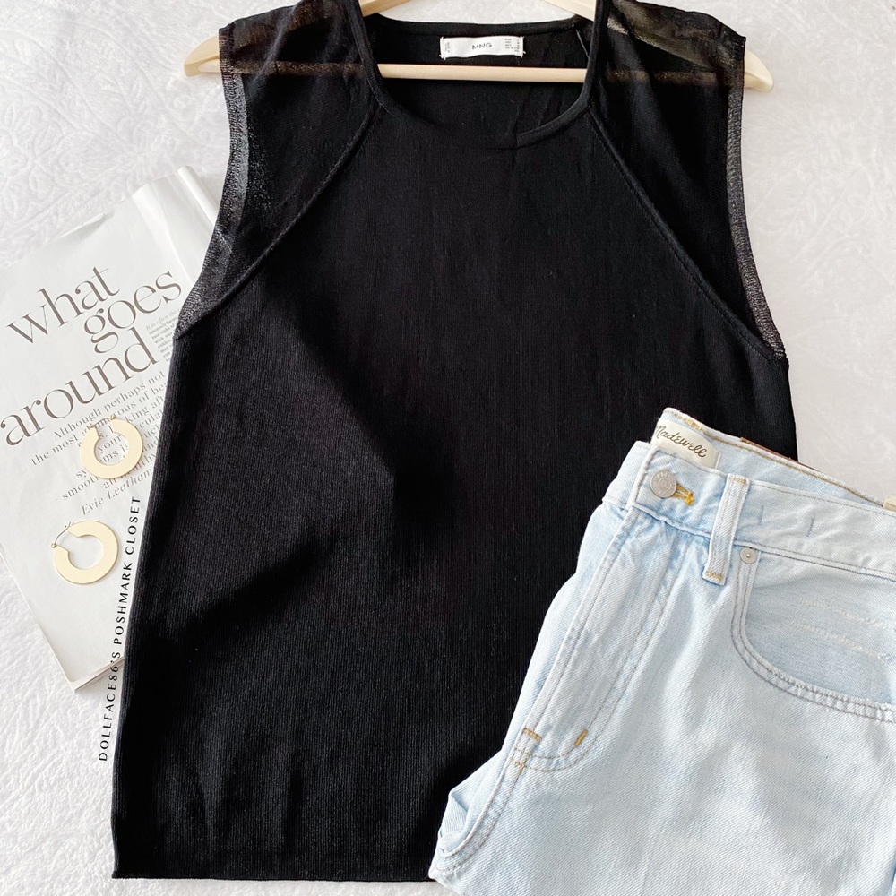MNG Sheer Sleeve Black Knit Top